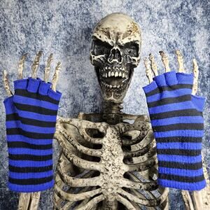 Black and Blue Striped Goth Punk Fingerless Gloves